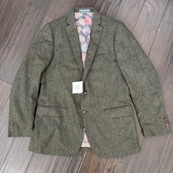 Indichino Other - NWT Indochino Wool Blazer Olive Green with Floral Paisley Interior Yaletown 52